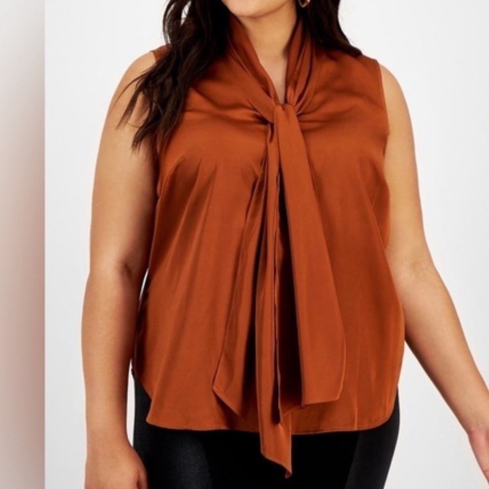 Bar Ill Women’s Plus Size Sleeveless Bow-Tie Blouse 3x Dark Clay NWT - Picture 6 of 6